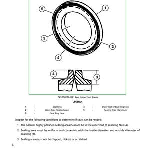Puede incluir: Diagrama t&eacute;cnico de un sello de cara met&aacute;lica, con etiquetas y una secci&oacute;n transversal. La imagen incluye una leyenda que detalla el anillo de sellado, el &aacute;rea desgastada y el &aacute;rea de sellado. El texto en la parte superior dice "Inspeccionar sellos de cara met&aacute;lica."