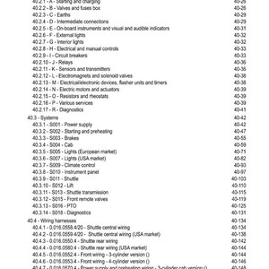 May include: A detailed table of contents from a technical manual, listing electrical and electronic components, systems, and wiring harnesses. The document includes page numbers for easy reference. The text is in black font on a white background.