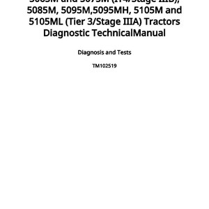 May include: A white document with black text. The text includes tractor model numbers and "Diagnostic Technical Manual." The document also states "Diagnosis and Tests" and "Published on 12 November 2021."