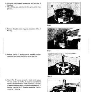 May include: Technical manual page with step-by-step instructions for disassembling a mechanical component. The image shows close-up views of the component at different stages of disassembly, with labels and text descriptions.