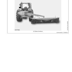 May include: A grayscale image of a John Deere tractor with a 331 Mower-Conditioner attached. The tractor has large tires and a cab. The mower-conditioner is black and extends to the right. Text includes "Identification Views" and "331 Mower-Conditioner".