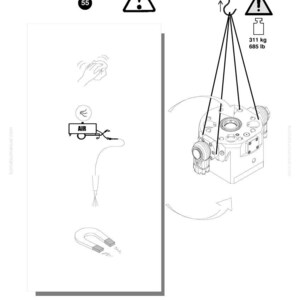 May include: Diagram of a Komatsu machine component with safety warnings. The image includes a weight specification of 685 lb (311 kg), along with illustrations of air connections and magnetic components. The Komatsu logo is at the top.