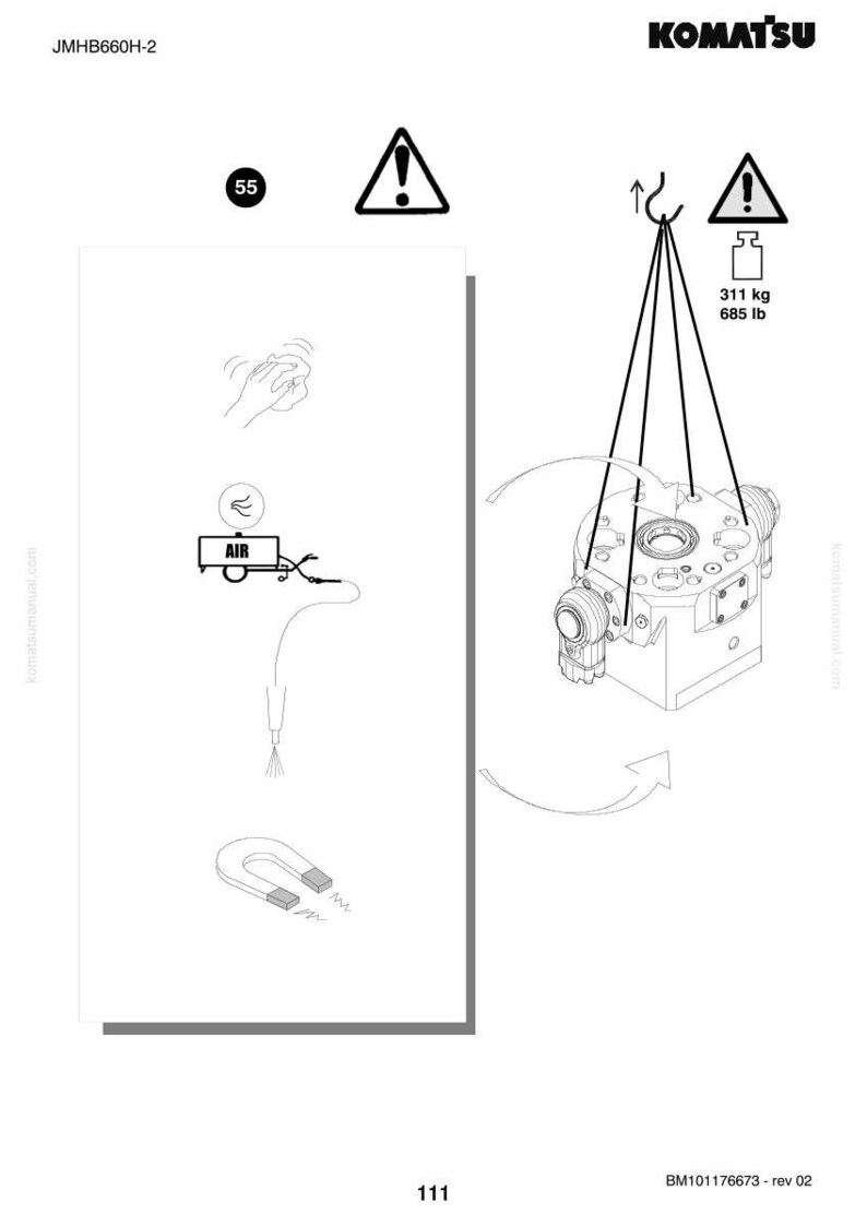 May include: Diagram of a Komatsu machine component with safety warnings. The image includes a weight specification of 685 lb (311 kg), along with illustrations of air connections and magnetic components. The Komatsu logo is at the top.
