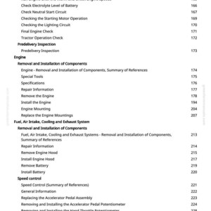 May include: A page from a manual with a table of contents. The text includes sections on engine maintenance, fuel systems, and speed control. The page number is 5.