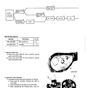 May include: Diagram of a final drive assembly for a PC30-1 hydraulic excavator. The image includes a schematic, parts list, and detailed instructions for disassembly and assembly, with measurements in millimeters.