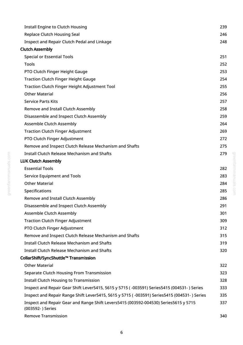 May include: A page from a manual with a list of automotive repair procedures, including clutch assembly, transmission, and related components. The text is black on a white background, with page numbers on the right.