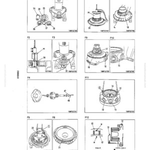 May include: Detailed technical diagram of various mechanical components, including gears, bearings, and housings. The diagram is labeled with numbers and letters, providing a visual guide for assembly and identification of parts. The image is a black and white illustration.