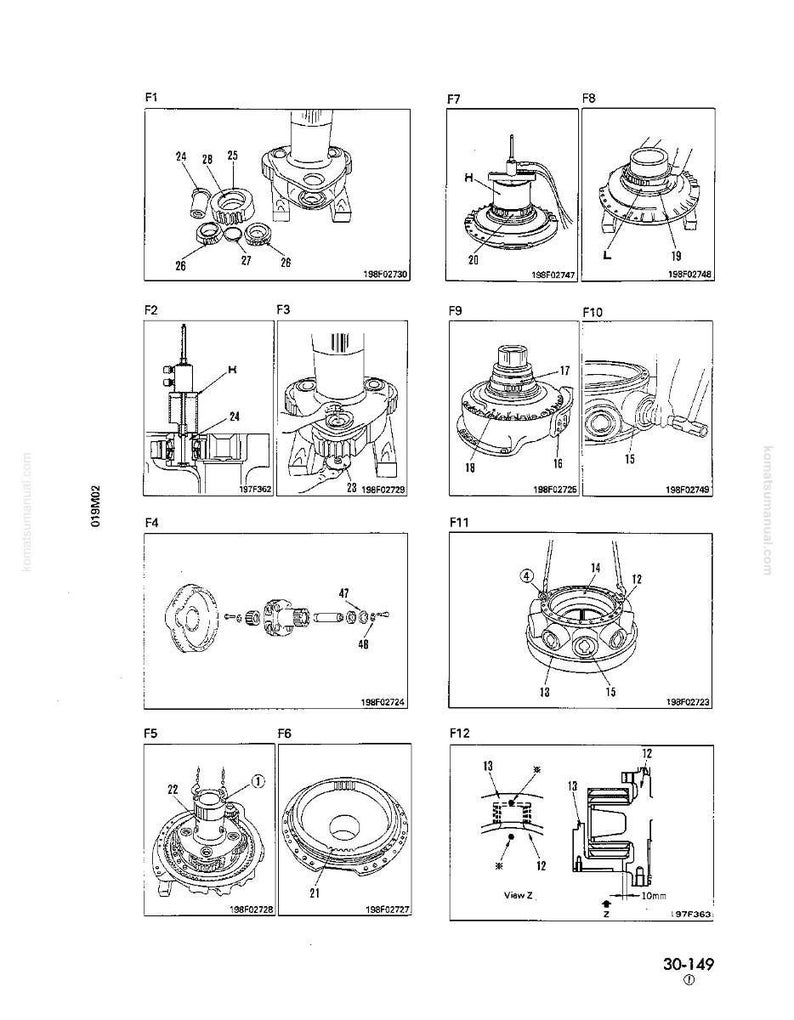 May include: Detailed technical diagram of various mechanical components, including gears, bearings, and housings. The diagram is labeled with numbers and letters, providing a visual guide for assembly and identification of parts. The image is a black and white illustration.