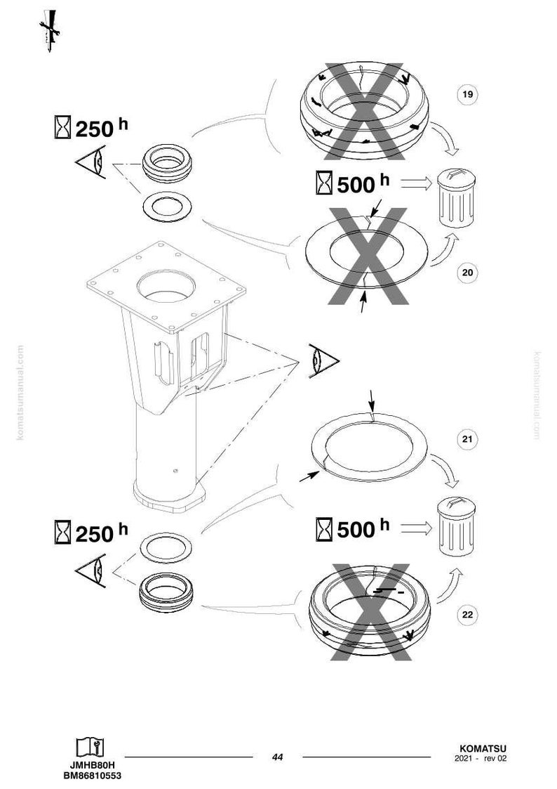 May include: Technical diagram showing mechanical parts, including circular seals, a cylindrical structure, and a square-based column. The diagram includes labels and measurements, with some components marked as not applicable.