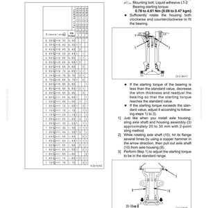 May include: Diagram of axle housing assembly with torque specifications and shim thickness calculations. Includes a table with dimensions and part numbers, along with instructions for installation and adjustment. The image also shows a diagram of the axle housing assembly.