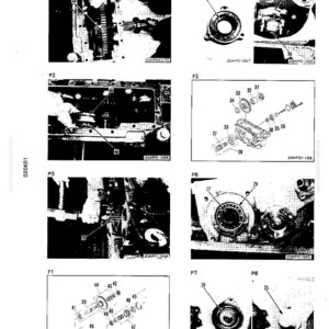 May include: Detailed black and white diagrams of mechanical components, including gears, bearings, and various machine parts. The diagrams are labeled with numbers and letters for identification. The image is from a technical manual.