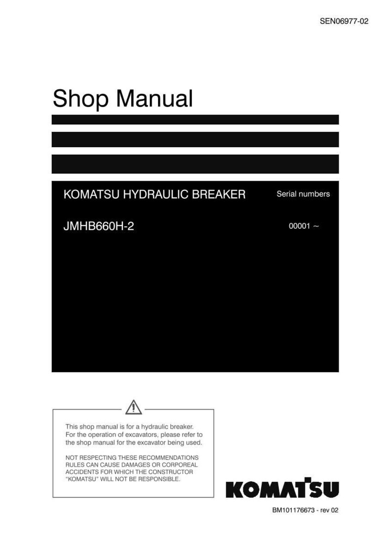 May include: A white document with the text "Shop Manual" at the top. Below, it reads "KOMATSU HYDRAULIC BREAKER" and "JMHB660H-2". The Komatsu logo is at the bottom, along with safety warnings.