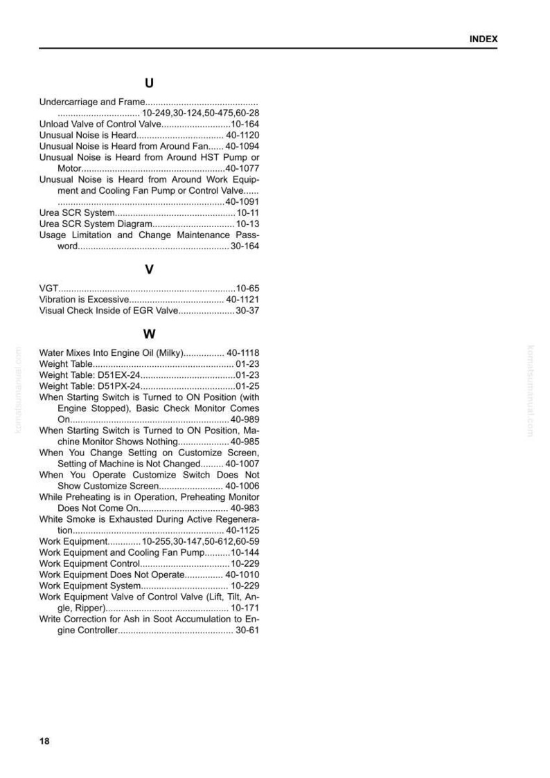K&ouml;nnte beinhalten: Eine Indexseite aus einem Handbuch mit einer Liste von Begriffen und den zugeh&ouml;rigen Seitenzahlen. Die Begriffe sind alphabetisch geordnet, mit Eintr&auml;gen unter U, V und W. Der Text ist schwarz auf wei&szlig;em Hintergrund.
