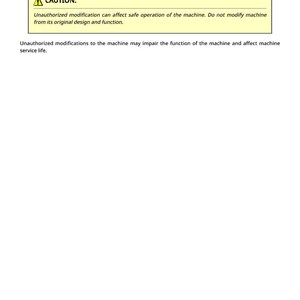 May include: A white page with the title "Unauthorized Modifications" at the top. A yellow box with a caution symbol and text warns against modifying the machine, as it can affect safe operation. Additional text below.