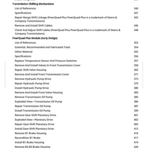 May include: A page from a manual with a list of mechanical repair procedures. The text includes terms like "Remove Transmission," "Install Hydraulic Pump Drive," and "Recondition B1 Brake." The page number is 7.