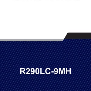 May include: A service manual with the text "SERVICE MANUAL" in large, bold, black letters at the top. Below, a dark blue background with white diagonal lines and the text "R290LC-9MH".