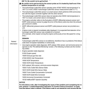 May include: Troubleshooting guide page with the title "40 TROUBLESHOOTING" and failure code "CA3725". The page contains warnings about sensor probe temperatures, operational notes, and a list of engine operation state diagnosis codes.