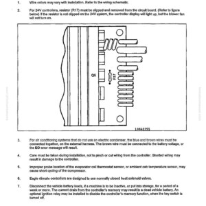 May include: Diagram of an Eagle air conditioner control board with text instructions for troubleshooting. The diagram includes a circuit board with various components and labels, along with numbered notes.