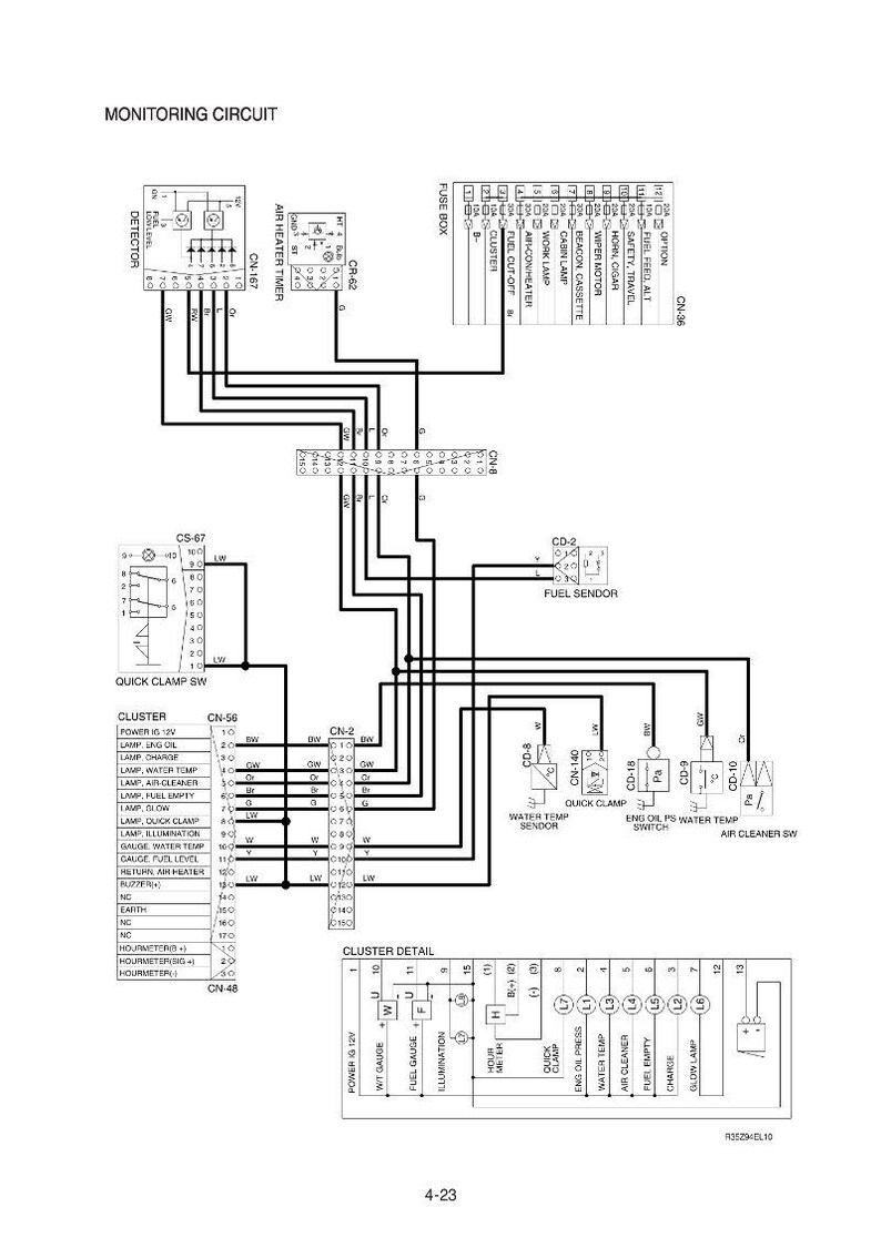 May include: Diagram of a monitoring circuit with labels for various components, including a detector, air heater timer, and fuse box. The diagram uses lines and symbols to represent electrical connections.