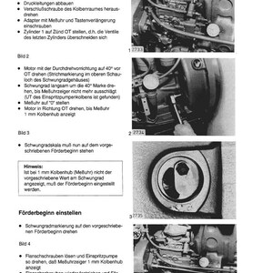 May include: A black and white technical manual page with instructions for adjusting a fuel injection pump. The page includes diagrams and text in German, with detailed steps for the process.