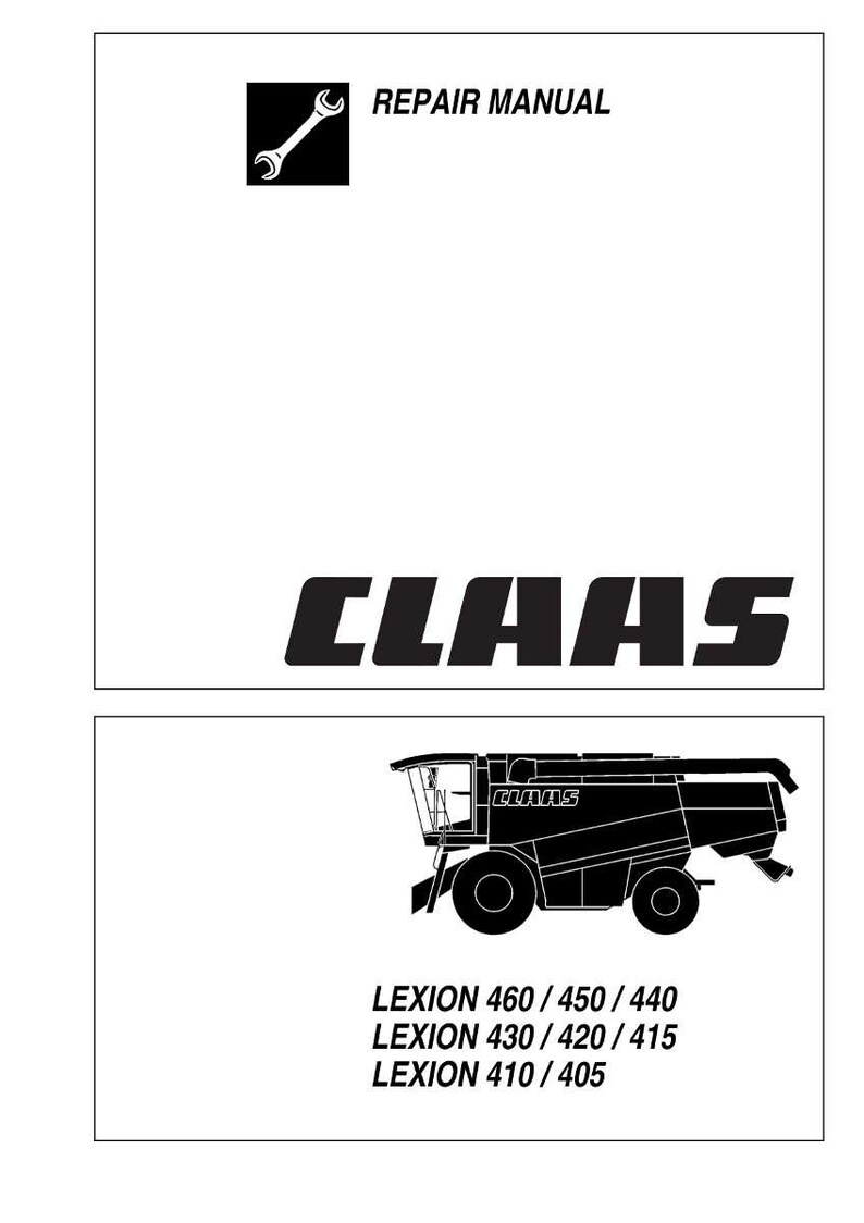Peut inclure: Un manuel de r&eacute;paration avec le mot "CLAAS" en gras noir. En dessous, une illustration en noir et blanc d'une moissonneuse-batteuse, avec les num&eacute;ros de mod&egrave;le LEXION 460/450/440, LEXION 430/420/415 et LEXION 410/405.