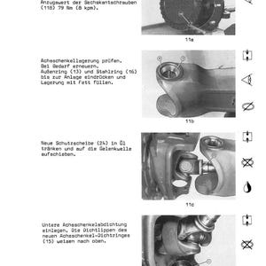 May include: Technical diagram with four detailed illustrations of automotive components. The images show various parts, including a wheel hub, bearings, and seals, with accompanying text in German. The diagram provides instructions for assembly and maintenance.