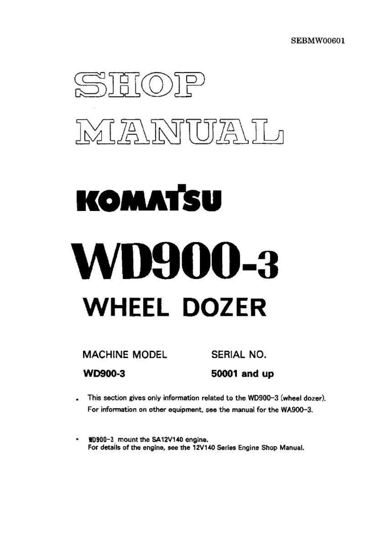 May include: A white shop manual with the text "SHOP MANUAL" at the top. Below is the brand name "KOMATSU" and the model "WD900-3 WHEEL DOZER". The serial number is "50001 and up".