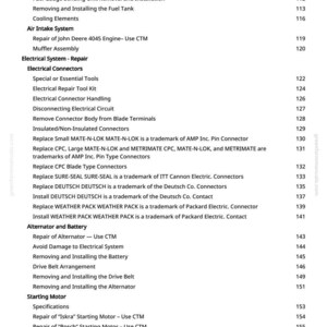 K&ouml;nnte beinhalten: Eine Seite aus einem Handbuch mit einer Liste von Kfz-Reparaturthemen, darunter Kraftstofftankausbau, elektrische Anschl&uuml;sse und Anlasserverfahren. Der Text ist schwarz auf wei&szlig;em Hintergrund.
