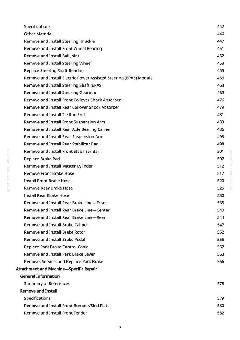 May include: A detailed list of automotive repair procedures, including removing and installing various components such as steering knuckles, brake lines, and shock absorbers. The text is in black font on a white background.