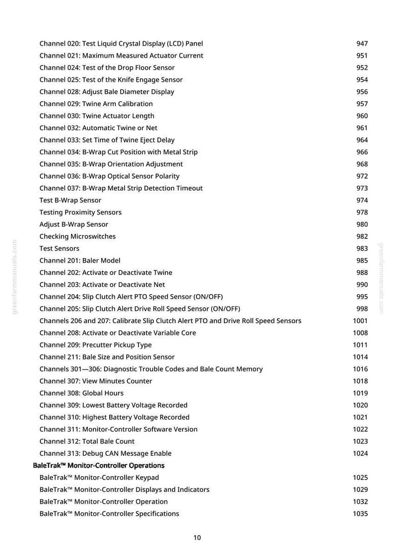 K&ouml;nnte beinhalten: Eine detaillierte Liste der Funktionen und Einstellungen des Ballenpressers, einschlie&szlig;lich Sensortests, Kalibrierung und Diagnostik. Der Text ist in einer nummerierten Liste organisiert und behandelt Themen wie Garn, Netz und Kupplungswarnungen.
