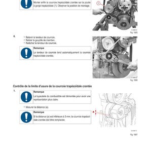 May include: A grayscale diagram illustrating the method of intervention for a toothed trapezoidal belt. The image includes text instructions and diagrams of engine components, with measurements in millimeters.