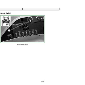 May include: Diagram of an X541 A/C temperature switch, part of a repair procedure. The image shows a close-up of a control panel with various switches and dials. The diagram includes a small illustration of a tractor and the text "N72199-UN: X541".