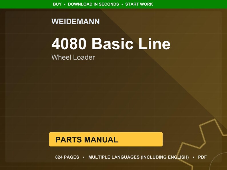 Pu&ograve; includere: Un manuale delle parti per la pala gommata Weidemann 4080 Basic Line. La copertina &egrave; una sfumatura di marrone e oro con il testo "WEIDEMANN" in alto. Il titolo "4080 Basic Line" &egrave; in grandi lettere bianche. Il manuale &egrave; di 824 pagine e include pi&ugrave; lingue.