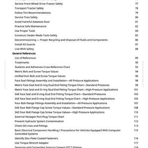 May include: A manual page detailing safety and maintenance procedures, such as "Prevent Acid Burns" and "Service Tires Safely." The text is black on white, with page numbers and a website address. Measurements are not applicable.