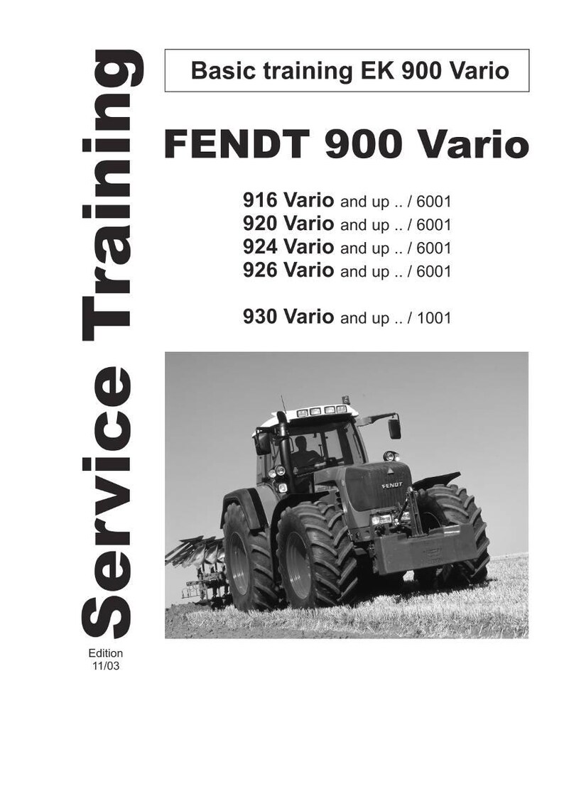 May include: Black and white image of a Fendt 900 Vario tractor on a grassy field. The image is from a service training manual. The text on the manual reads "Basic training EK 900 Vario" and lists several models.