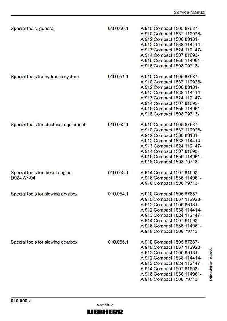 Liebherr A910 a918 kompakt hydraulisk grävmaskin Servicemanual PDF | Verkstadsreparation | Direktnedladdning bild 8