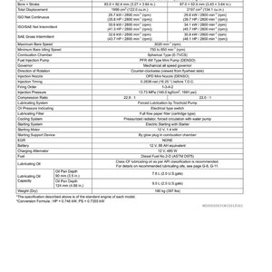 K&ouml;nnte beinhalten: Technische Daten f&uuml;r V2003-M und V2203-M Dieselmotoren, mit Bohrung und Hub in mm, Gesamthubraum in cm&sup3; und Leistung in kW. Informationen zu Einspritzung, K&uuml;hlung und elektrischen Systemen.