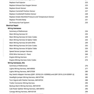 May include: A white page from a manual with a list of automotive repair topics, including "Inspect Crankshaft" and "Wiring Harnesses." The page numbers are listed on the right side. The website greenfarmmanuals.com is in the top left corner.