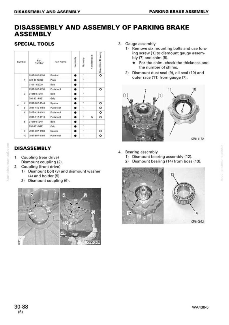 K&ouml;nnte beinhalten: Diagramm zur Demontage und Montage einer Feststellbremse. Enth&auml;lt eine Teileliste mit Teilenummern und -bezeichnungen sowie Diagramme von Mess- und Lagerbaugruppen.
