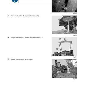 May include: A manual page with instructions for engine maintenance. The title is "METHODE D'INTERVENTION". The page includes diagrams and numbered steps for tasks such as removing bolts, using a jack, and lifting the engine. The images are in black and white.