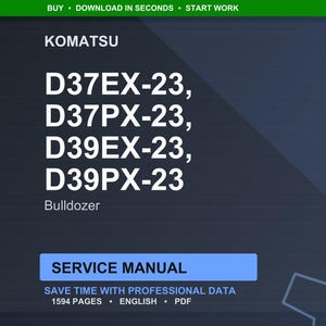 Pu&ograve; includere: Un manuale di servizio digitale per bulldozer Komatsu, inclusi i modelli D37EX-23, D37PX-23, D39EX-23 e D39PX-23. Il manuale &egrave; etichettato come "Manuale di servizio" e contiene 1594 pagine di dati professionali in inglese, in formato PDF.