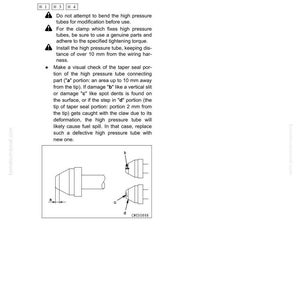 May include: Diagram illustrating the disassembly and assembly of a fuel injector. The image includes technical instructions and diagrams, with labels and measurements in millimeters. The text includes warnings and steps for installation and inspection.