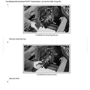 May include: Diagram illustrating the disassembly of a differential drive shaft without bearings. The image shows close-up views of the process, including removing a snap ring and shims. Text labels and part numbers are included.