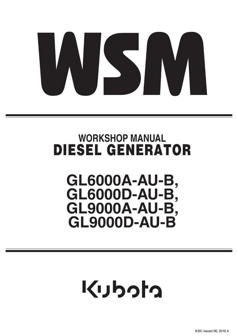 Puede incluir: Un documento blanco con texto negro. El texto dice "WSM WORKSHOP MANUAL DIESEL GENERATOR" seguido de n&uacute;meros de modelo. El logotipo de Kubota est&aacute; en la parte inferior.