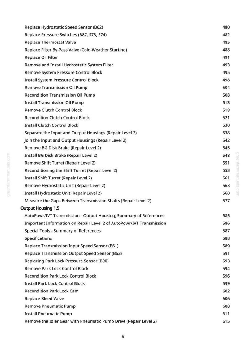 May include: A page from a manual with a list of automotive repair procedures, including replacing sensors, filters, and pumps. The text is black on a white background, with a green website address at the top.