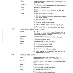 May include: A page from a manual with technical information. The text includes details on hardware failsafe, contactor protection, and accelerator fault diagnostics. The document is printed on white paper with black text.