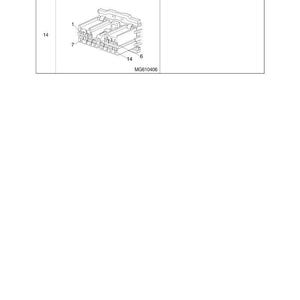 Op de afbeelding: Diagram van een KET SDL-connector, gelabeld als een busconnector (vrouwelijk). De afbeelding toont een gedetailleerd beeld van de connector met 14 pinnen, genummerd. Het modelnummer MG610406 is ook zichtbaar.
