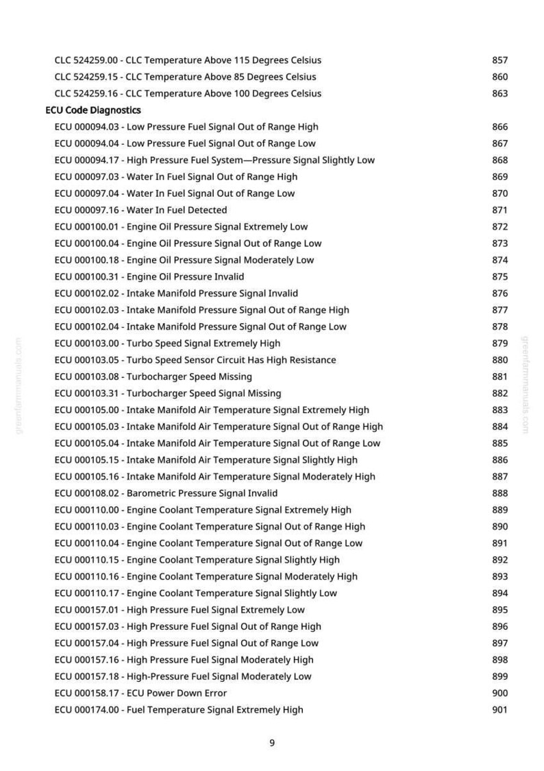 May include: A page from a manual with a list of ECU diagnostic codes. The codes include engine oil pressure, fuel signal, and temperature readings. The page also lists the temperature in degrees Celsius.