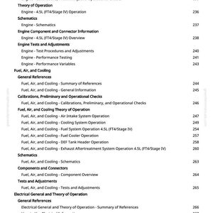 Peut inclure: Une page de manuel avec une table des mati&egrave;res. Le texte comprend des sections sur le fonctionnement du moteur, les sch&eacute;mas et les syst&egrave;mes de carburant. Les num&eacute;ros de page sont visibles.