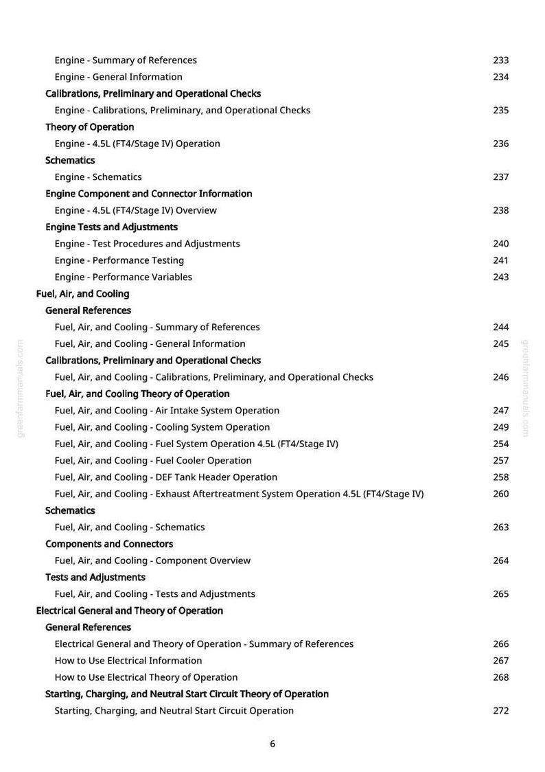 Peut inclure: Une page de manuel avec une table des mati&egrave;res. Le texte comprend des sections sur le fonctionnement du moteur, les sch&eacute;mas et les syst&egrave;mes de carburant. Les num&eacute;ros de page sont visibles.